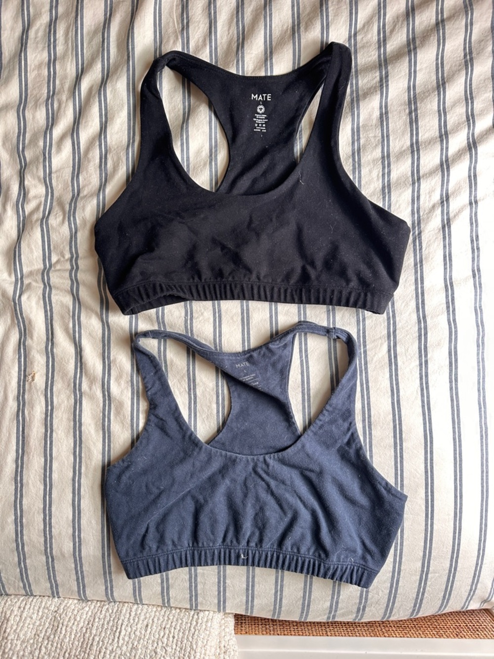 MATE Black and Navy Racerback Sports Bras Set Large L